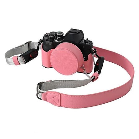 Läder Kameraväska Halvkroppsskydd med Linsskydd, Axelrem - P för Olympus OM-D E-M10 Mark IV