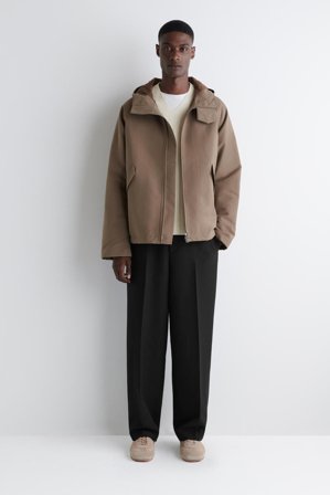 COS Men's Technical Cotton Hooded Jacket in Brown