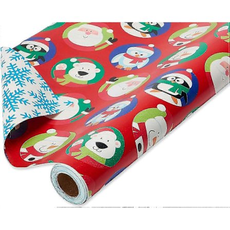 Käännettävä joulupaperi, jättikokoinen rulla - Joulupukki- ja lumihiutalekuvio, 16,25 m² peitto[D]