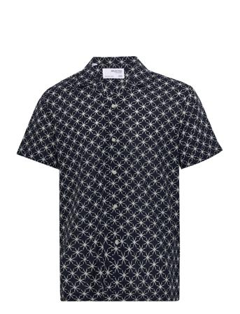 Slhreg-Air Shirt Ss Mix Kortermet Skjorte Marineblå Selected Homme*Betinget Tilbud