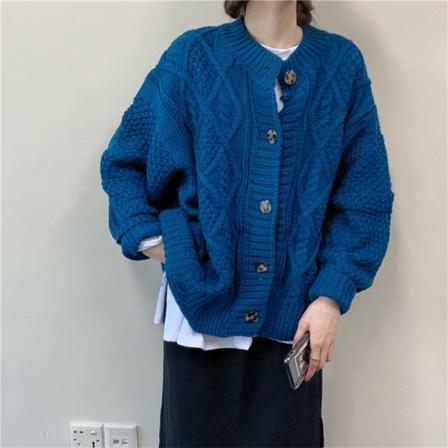 Naisten Neuleet Syksy Talvi Neuletakki Löysä Ulkoilu Idle Tyyli Paksu Twist Neuletakki Blue 60*118*58cm