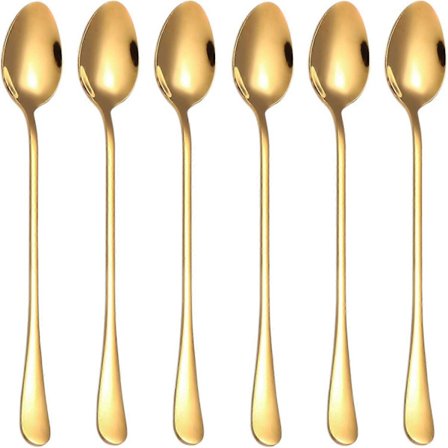 Latte Skjeer, Sett med 6 Lange Håndtaksskjeer, 19cm Rustfrie Kaffeskjeer, Is-te Skjeer, Espressoskjeer, Dessertskjeer