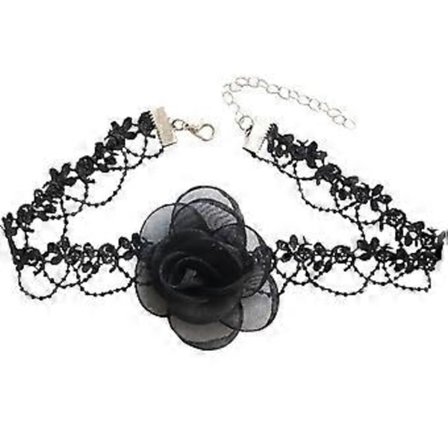 Svart Kamelia Krage Choker Kedja Gotisk Spets Choker Halsband Kostymfest Bal Vampyr-Choker för Kvinnor och Flickor (A)