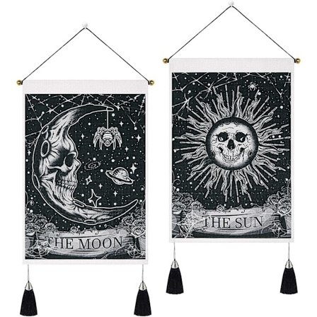 Sæt med 2 skelet små vægtæpper med kvaster, gotisk Halloween