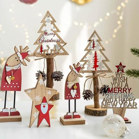 Dekorativ display till jul (5 stycken - jultomten i lackat trä - exklusiv juldekoration att placera