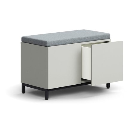 Skuffeopbevaringsbænk QBUS, benstativ, tryk-åbning, 534x800x420 mm, sort, lysegrå, grå hynde