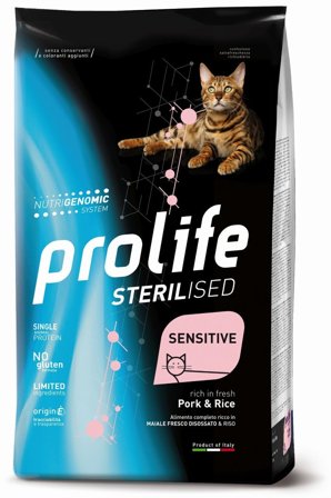 Prolife Sterilised Sensitive Maiale Fresco E Riso Cibo Secco