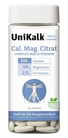 Unikalk Cal. Mag Citrat - Kalk 200 mg, Magnesium 58 mg og D-vitamin 2,5 μg 140 stk, Helse & Madvarer, Vitaminer, D-vitamin