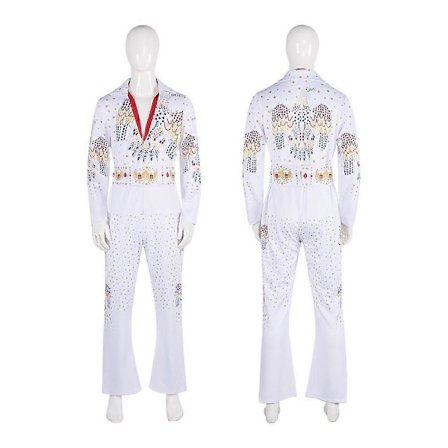 Elvis Presley Tribute Kostume Performance Kostume Hvid Rhinestone Jumpsuit Med Ørnemotiv Til Scene & Fest Med Tilbehør Til Show Eller Rollespil