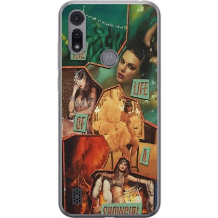 Kompatibelt Mobilskal till Motorola Motorola Moto E6i Taylor Swift Livet som Showgirl - Gyllene Showgirl med Hatt och Glamour