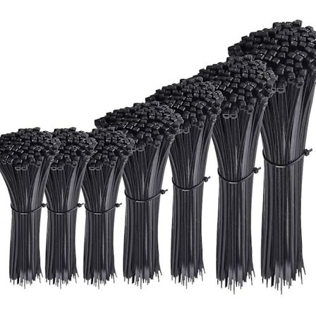 700 stycken Svarta Nylon Kabelband, Längder 4"/ 6"/ 8"/ 10"/ 12"