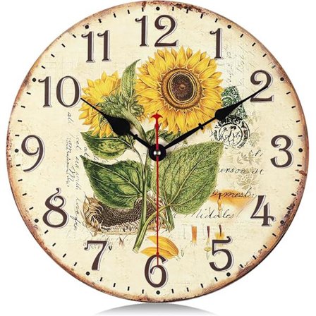 Wooden Sunflower Wall Clock Silent Non Ticking 12 Inch Battery Operated Vintage Shabby Chic Rustic Farmhouse Kitchen Clocks Wall Decorative
