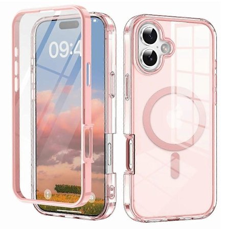 For iPhone 16 Gjennomsiktig Deksel Kompatibelt med MagSafe PC+TPU Telefondeksel Innebygd PET Skjermfilm - Grønn