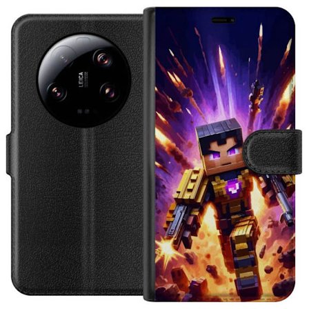 Kompatibelt Lommeboketui til Xiaomi Xiaomi 13 Ultra Blokkarakter i gyldent rustning med dobbel våpen eksplosjoner og intens action illustrasjon