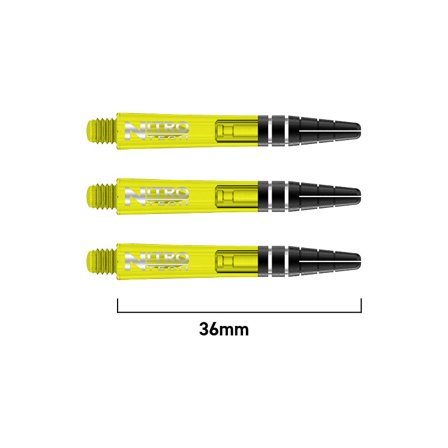 Red Dragon Darts Nitrotech Shafts 36mm - Yellow/Black/Silver - 3 Sets (9 shafts) - Polycarbonate - Short,Intermediate,Medium Lengths