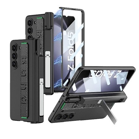 Z Fold 5 Skal, Slim PC-skal för Samsung Galaxy Z Fold 5 med Magnetiskt Gångjärnsskydd, Skärmskydd & Armband Svart_xx