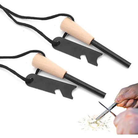 Set med 2 Flint och Stål, Flint Striker Överlevnad för Bushcraft, Magnesium Stick Eldstartare Kit Med_Bra saker