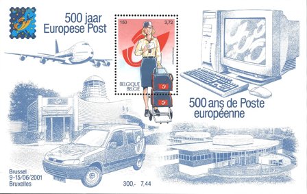 Belgien 2001 - Europæisk post i 500 år - Postfrisk miniark