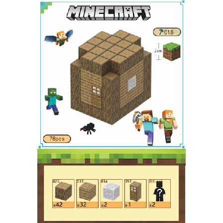 Minecraft Rakennuspalikat 84 Kuusisivuisella Magneettisella Leikkalelulla (Mökki 1)