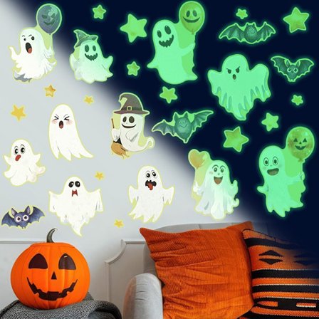 30 stk Halloween hvite spøkelsesglass vindusdekorasjon lysende klistremerker vegglysende klistremerker