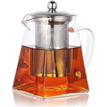 Firkantet tekande i glas med si, 500 ml borosilikat tekande med filter, klare tekander til løs te