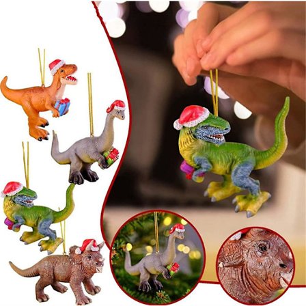 4 stk. Jule Dinosaur Dekorativt Anheng Julepynt