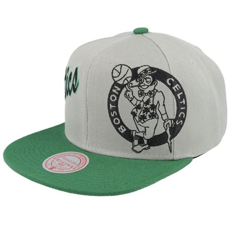 Mitchell & Ness - Gris snapback Gorra - Boston Celtics Knock Out Panel Grey/Green Snapback @ Hatstore