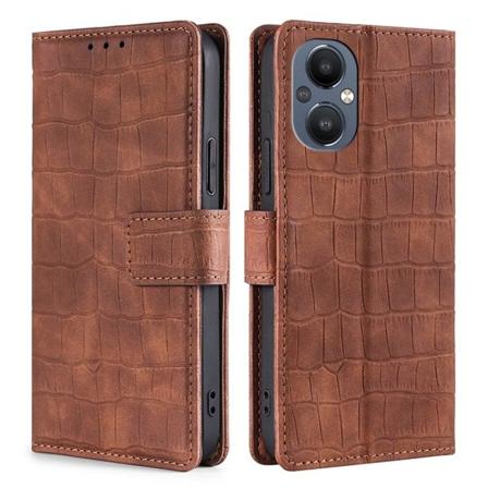 Krokotiilin Nahkainen Läppäkotelo For OnePlus Nord N20 5G - Ruskea Brown