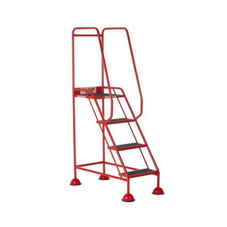 Domed feet mobile safety steps, 4 treads, H 1030 mm, red