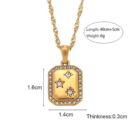 New Stainless Steel Pvd Plating Square Card 3a Crystal Zircon Star Geometric Charm Hoop Earring Pendant Necklace Jewelry Set