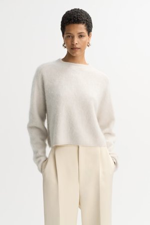 Soft Goat - Brushed crewneck - Women cashmere sweater - S - Chalk