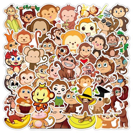 Apina-tarrat | 50 kpl söpöjä vinyylitarroja, 3-8 cm, vedenpitävät tarrat - täydelliset lahjat lapsille, teini-ikäisille ja tytöille