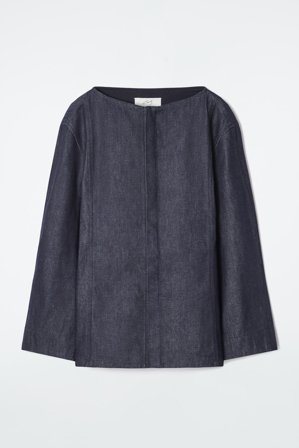 COS Women's The Straight-Neck Raw Denim Shirt in Blue