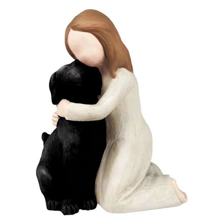 Love My Dog Figurer Statyer, Hund Ängel Vänskap Minnesgåvor, Skulpterade Handmålade Figurer för Hundälskare Svart