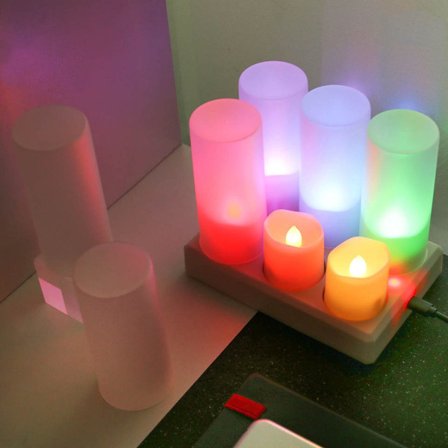 Oppladbare LED-lys med flytende flamme - RGB - Flerfarget - Sett med 6