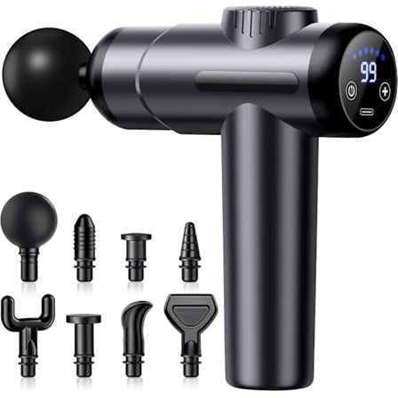 Muskelmassagepistol, Muskelmassagepistol med 99 justerbara nivåer och 8 massagehuvuden, med LCD-display