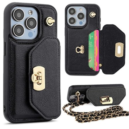 Etui til iPhone 16 Plus Dyp Rosa Crossbody Veske Glidelås Enkel Skulderveske Lommebok med Kortholder