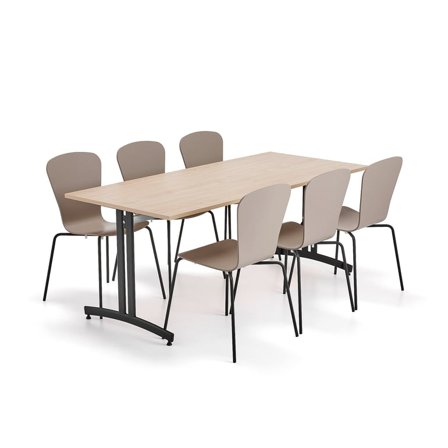 Furniture set SANNA + MILLA, 1 table and 6 chairs, black/clay grey