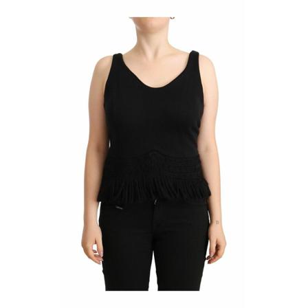 Ermanno Scervino Black Cotton Sleevelesss Tank Casual Top , Zwart , Dames , Maat: S
