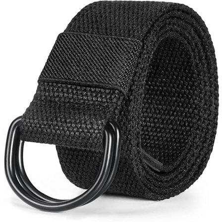 Canvasbälte för män och kvinnor med svart D-ring, 1,5 tum bred, extra långt, enfärgat