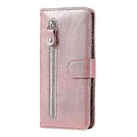 Wallet Case For Xiaomi Redmi 9, premium Pu Leather Magnetic Closure Card Slots Kickstand Zipper Pocket Soft Tpu Flip Cover - Pink