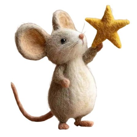 Söt Mus av Ullfilt med Stjärnstav, Liten Mus Miniatyrdekor, Skrivbordsdjurs Prydnad för Festlig Heminredning