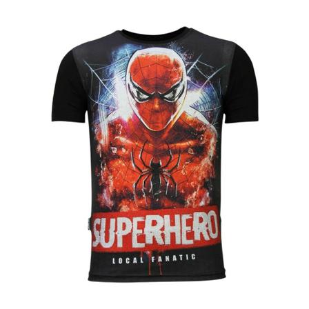 Local Fanatic Superhero Spiderman Rhinestone - t shirt - 11-6276Z svart, Herr, Herr, Storlek: 2XL