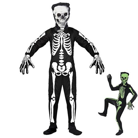 Halloween Barnekostyme Skjelett 3D Trykt Glow In The Dark Hodeskalle Skjelett Skummelt Cosplay Kostyme For 4-12 År Gutter Jenter