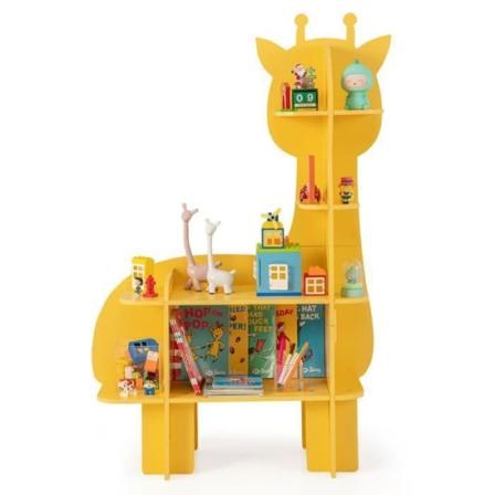 COSTWAY barnbokhylla med 4 våningar i giraffform - 10 öppna hyllor med anti-tiltanordning, 89,5x31x130cm, 3-12 år