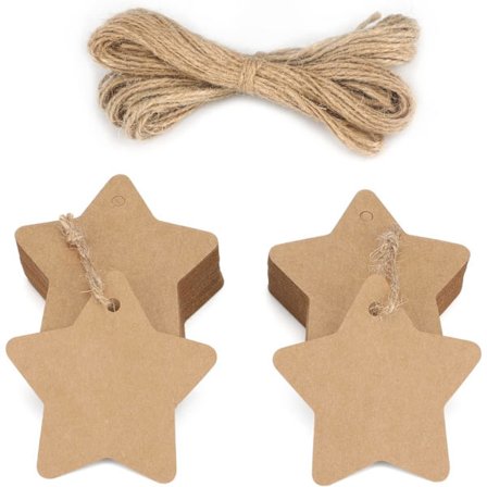 Gavekort i Kraftpapir Stjerneform 6cm for Jul/Bryllup/Fødselsdag