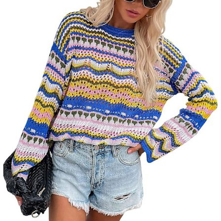 Heklet, hul strikket genser for kvinner, crop tops, langermet genser, cropped