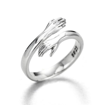 925 Sterling Silver Love Hug Ring Hug Öppna Ringar, UNIK DESIGN Smycken, Alla hjärtans dag-present
