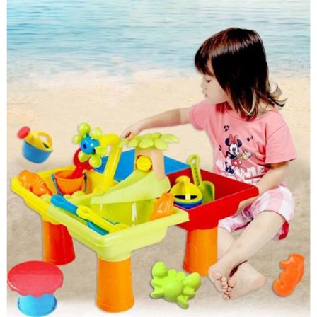 Fantastisk sand- og vandlegebord til børn med låg og omfattende tilbehør