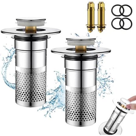 Diskpropp för 33-40 mm avlopp, universell handfatspropp pop-up, universell avloppsventil för tvättställ av alla slag, 2 st